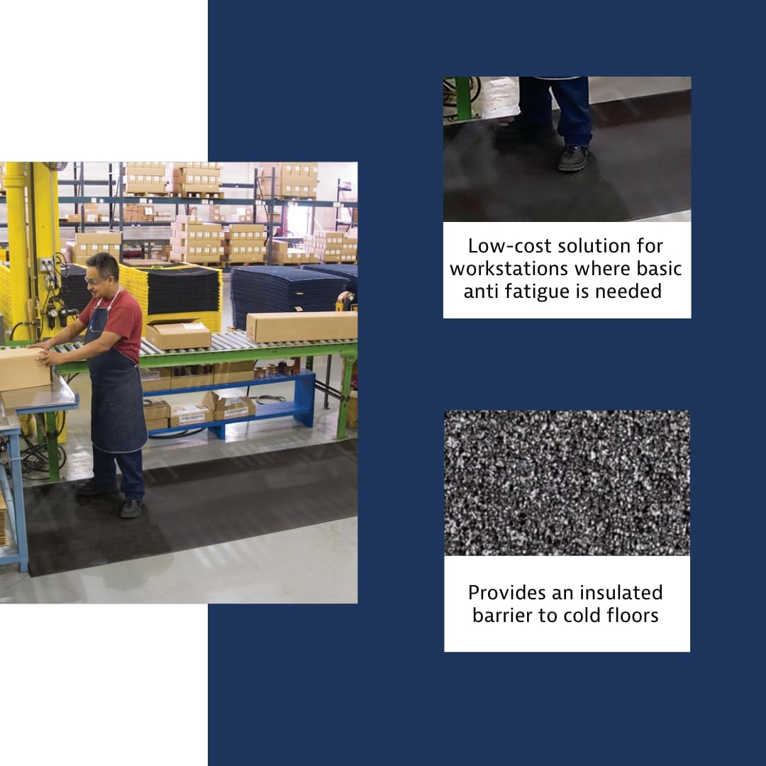 Notrax 411 Sof-Tred™ 2' x 60' x 9/16" Anti Fatigue Mat, Enhanced Slip Resistance with Beveled Edges and Pebbled Surface, Ideal for Industrial and Commercial Workplaces, Black, 411R0424BL