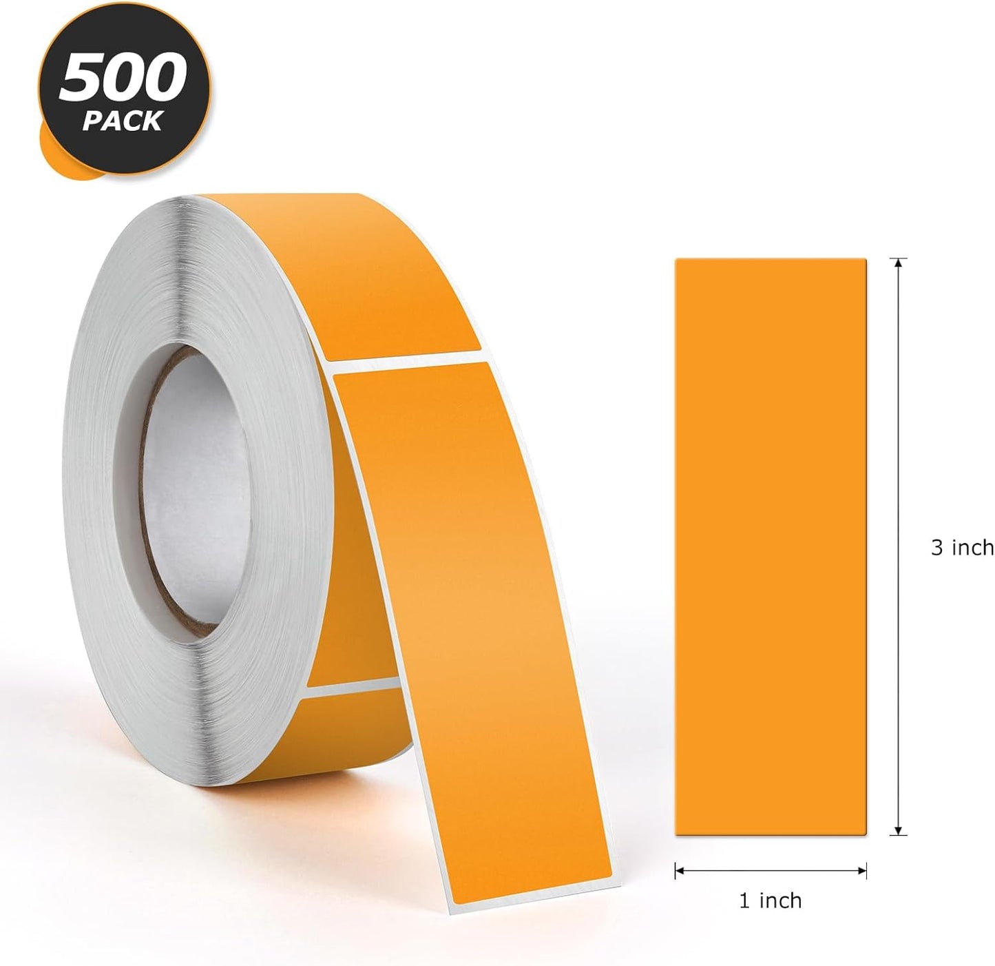 Orange Rectangle Stickers 3 x 1 Inch Color Coding Labels Vinyl Roll Self-Adhesive Waterproof Removable 500 PCS