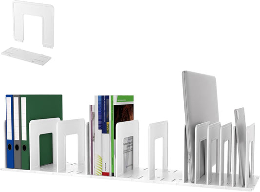 Adjustable Vertical File Sorter Sturdy Plastic Expandable Upright File Holder, Desktop Binder Organizer, Home School Office Organization Bookshelf Divider, Assemble Easily Endlessly, White