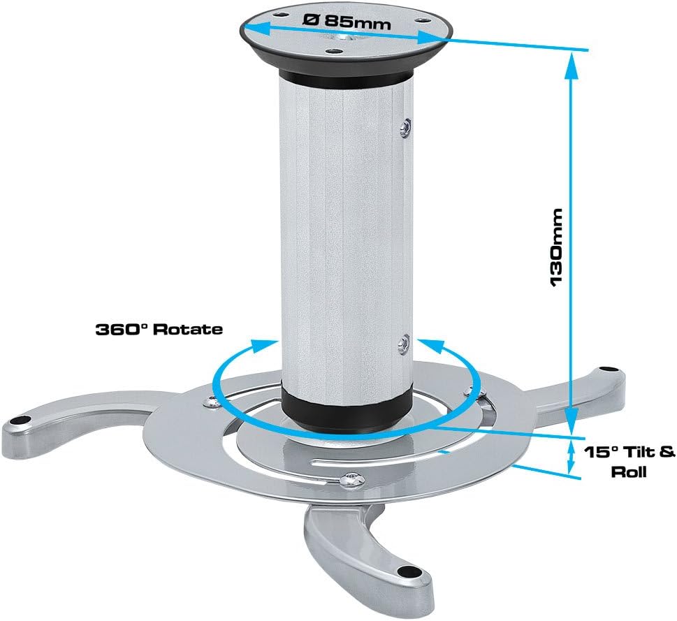 Cmple - Universal Adjustable Ceiling Projector Mount, 360 Degree Swivel Rotatable Projector Bracket - Max 22lbs (Silver)