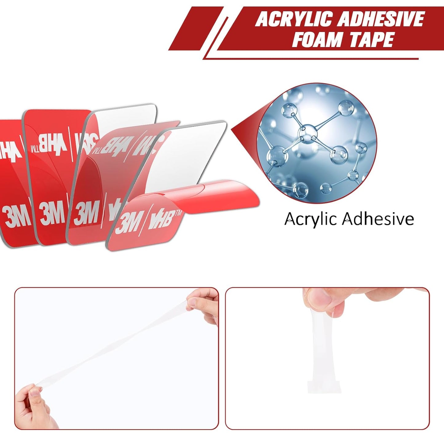 3M Double Sided Adhesive Pads Heavy Duty VHB 2" x 2" 0.02in Thick 20 PCS Clear 4905 Square Sticky Mounting Strong Adhesive Waterproof Foam Tape for Home Office Car Deco