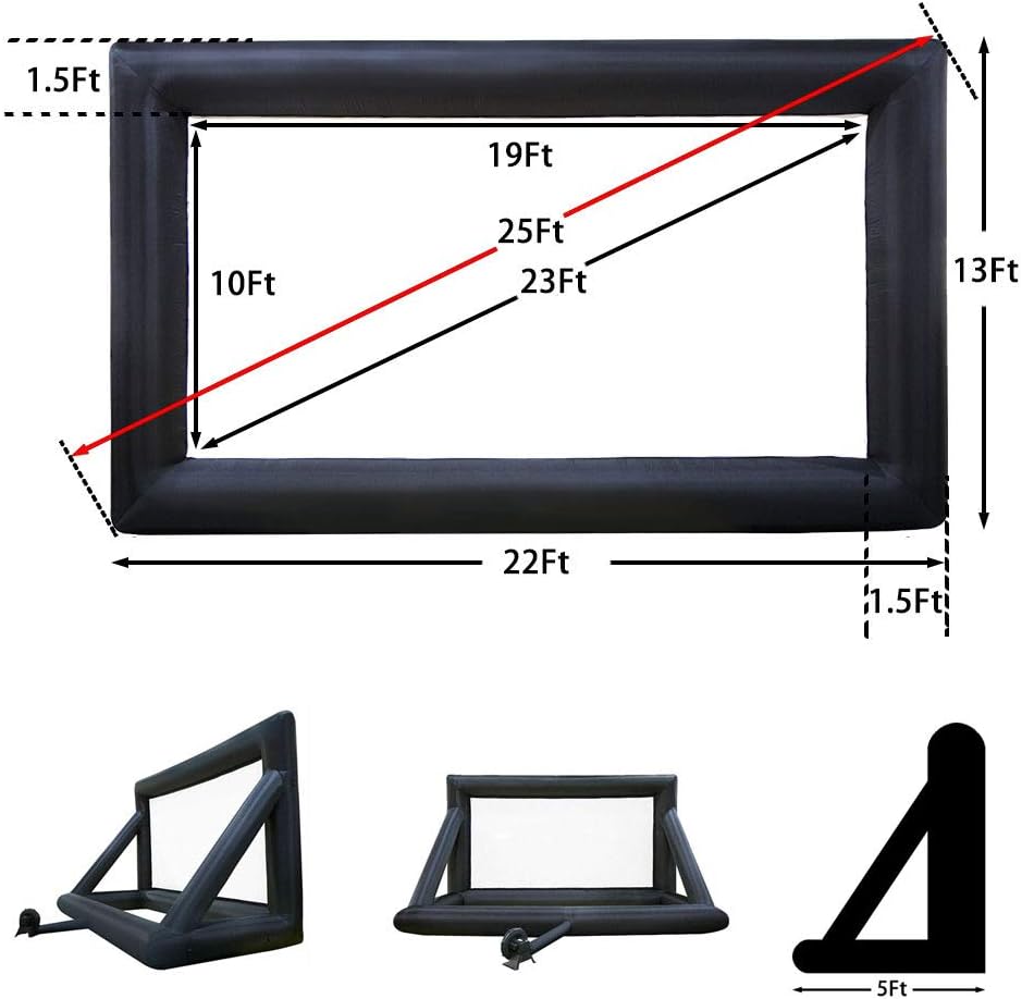 25Ft Inflatable Movie Screen with Stand for Outside-Support Rear Projection-Stable Outdoor Frame-Outdoor Movie Screen Use in Combination with Projector and Speaker