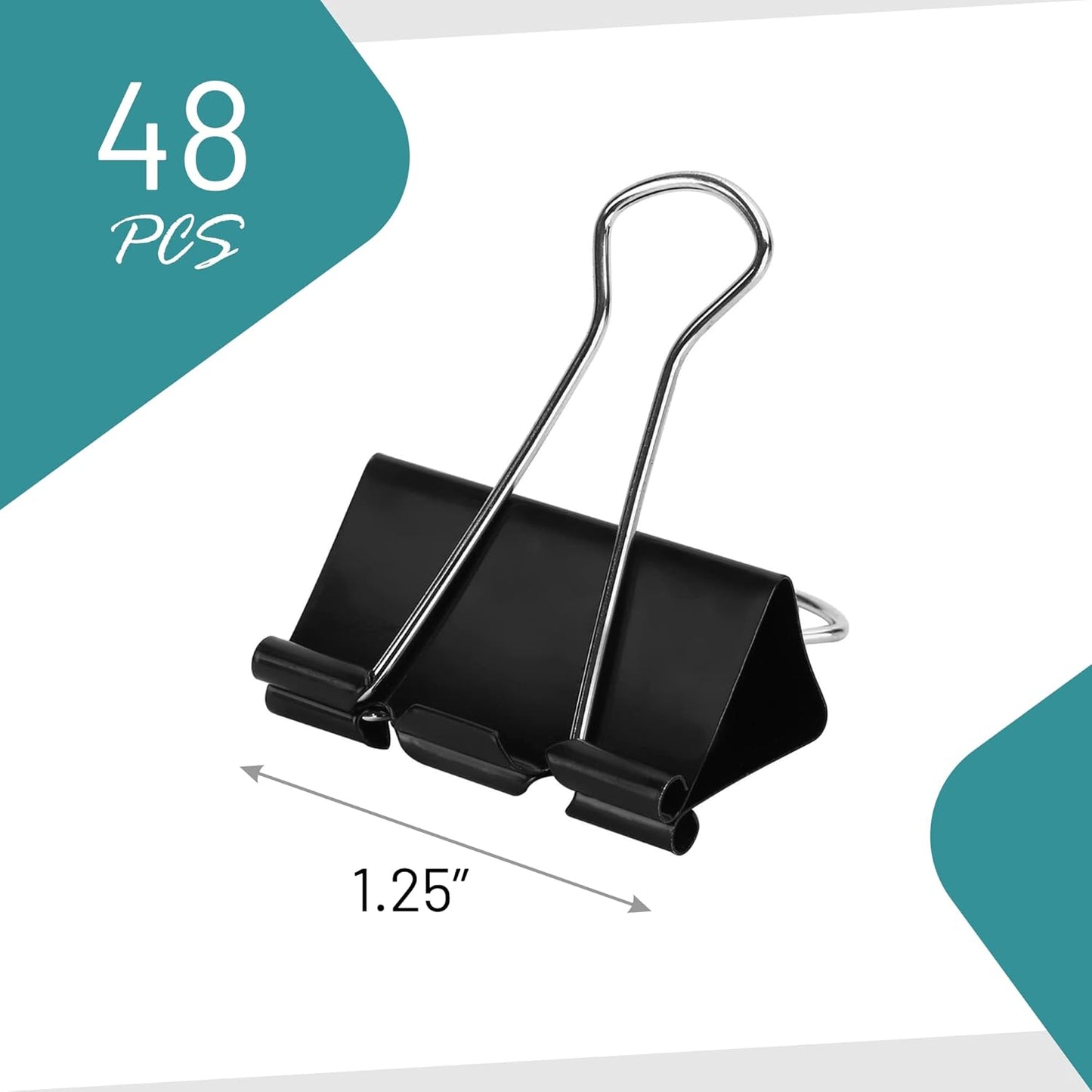 Binder Clips - 48 Medium Binder Clips, 1.25 Inch Black Paper Clamps, File Clip for Home, Office and School Supplies