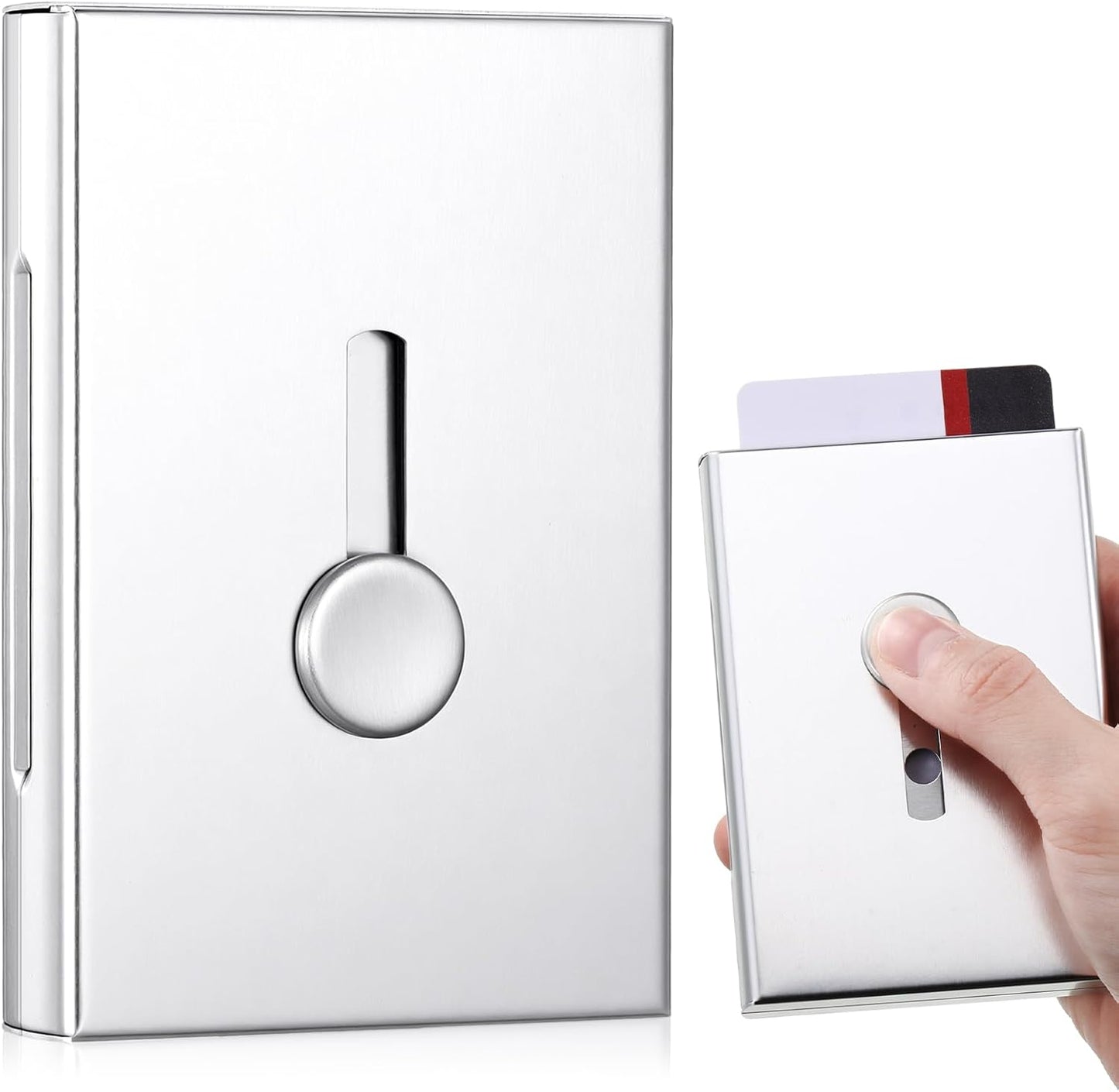 Zonon Large Thumb Drive Business Card Holder Fit 28 Name Credit Aluminum Alloy Slide out Name Card Case Portable Business Holder Wallet Pocket for Men Women (Silver)