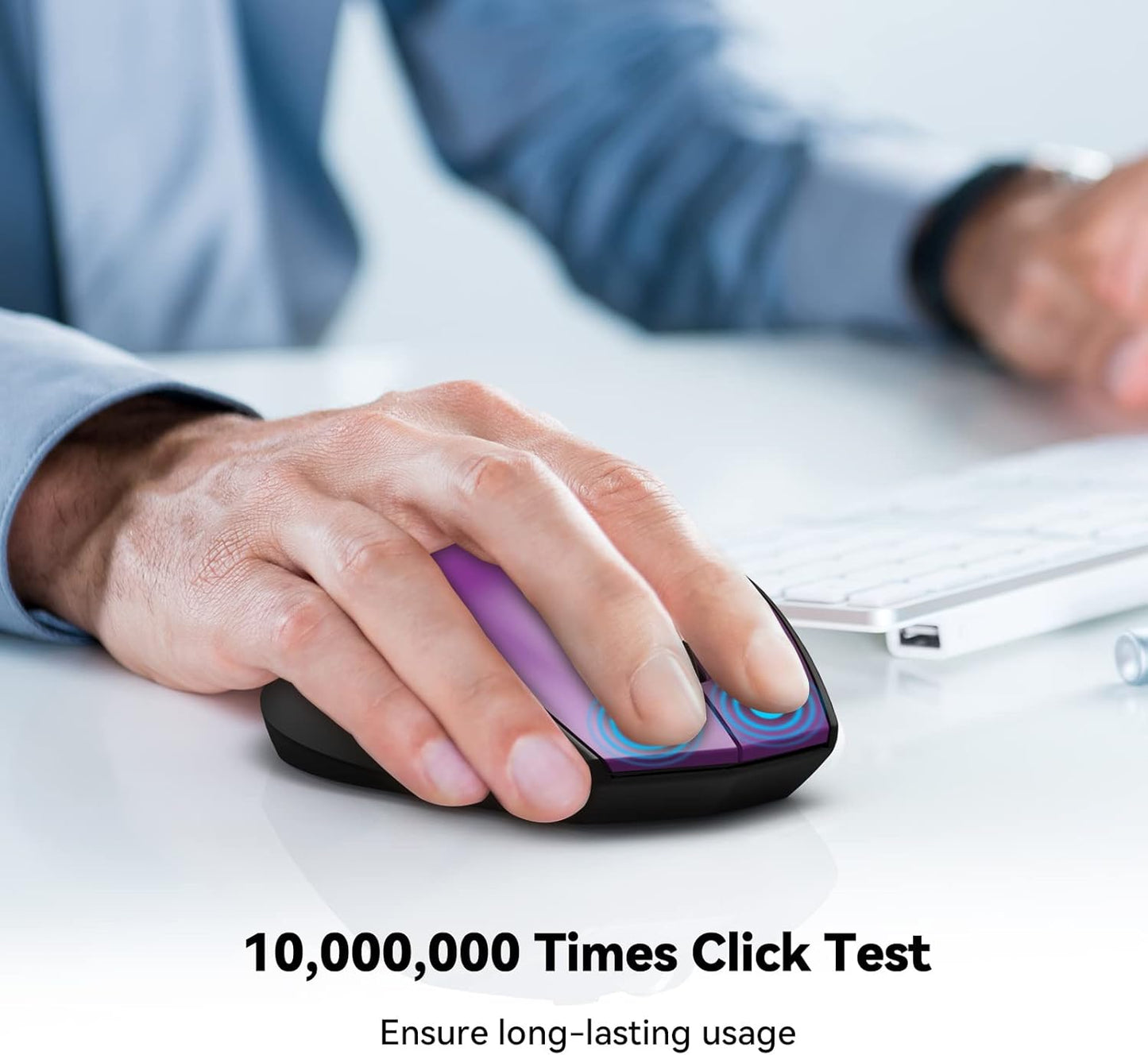 TECKNET Bluetooth Mouse, 4800 DPI Wireless Mouse, 2-Year Battery 6 Adjustable DPI, 6 Buttons Compatible with Laptop/Windows/Computer - Purple