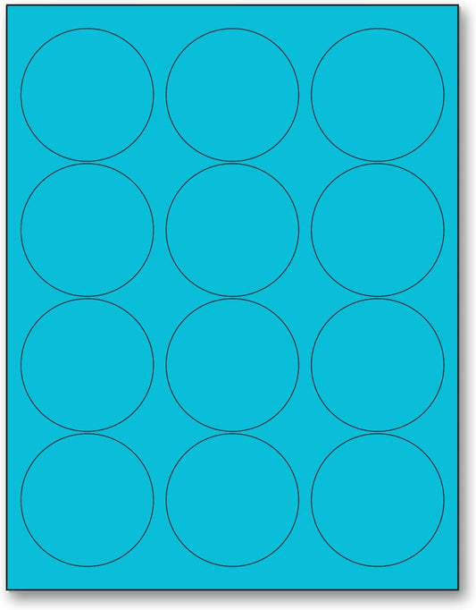 NextDayLabels - 8-1/2 x 11 Neon Color High Light Fluorescent Labels for Laser & Inkjet Printer (Blue Fluorescent, 2.5" Round - 12 Per Page | 1200 Labels)