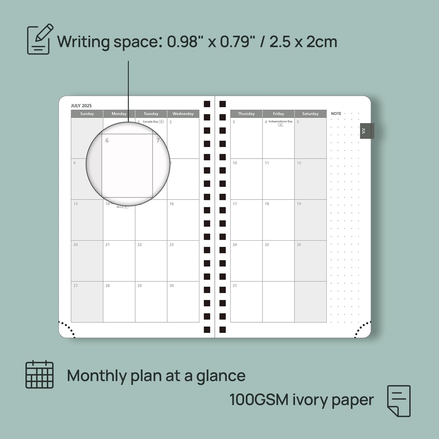 POPRUN Pocket Planner 2025-2026 (Spiral Hardcover - 4''x 6.25''), Daily Weekly and Monthly (July 2025 - June 2026) with Hourly Time Slots, for Purse, 100 GSM - Black