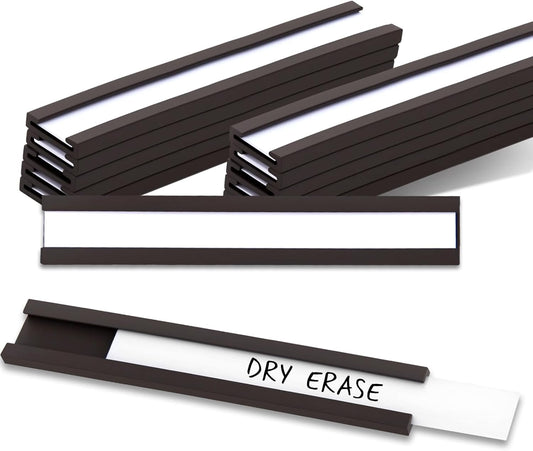 50 Pack Magnetic Label Holders, 'C' Channel Magnets Card Holders with Dry Erase Insert Label Card for Metal Racks and Shelves (0.5" x 3")