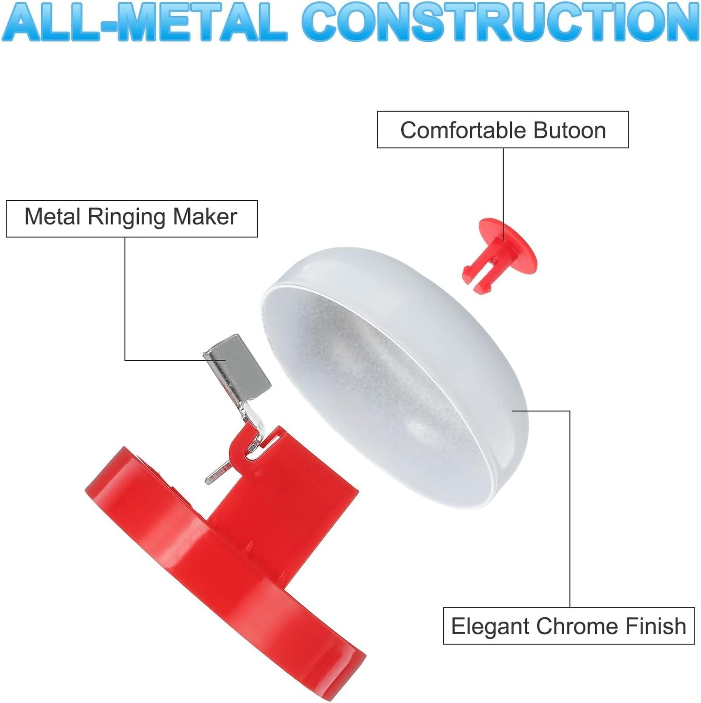 PATIKIL Desk Call Bell 2.5" Diameter, 4 Pcs Dinner Desk Front Bell for Service with Metal Anti-Rust Construction for Hotel Restaurant Reception Areas Office Warehouse, Red/White