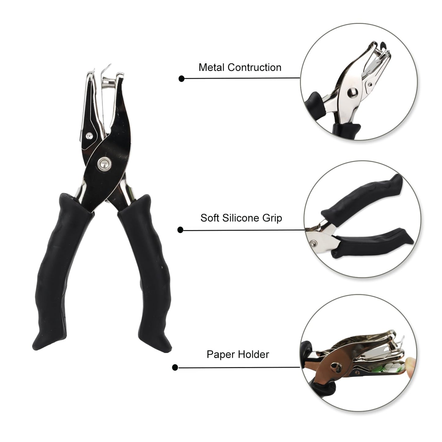 1/4” Circle Shaped Hole Puncher,Handheld Single Hole Punch with Black Soft Grip Handle,One Hole Paper Punch for Paper Crafts Tag in Home, Office, Classroom.