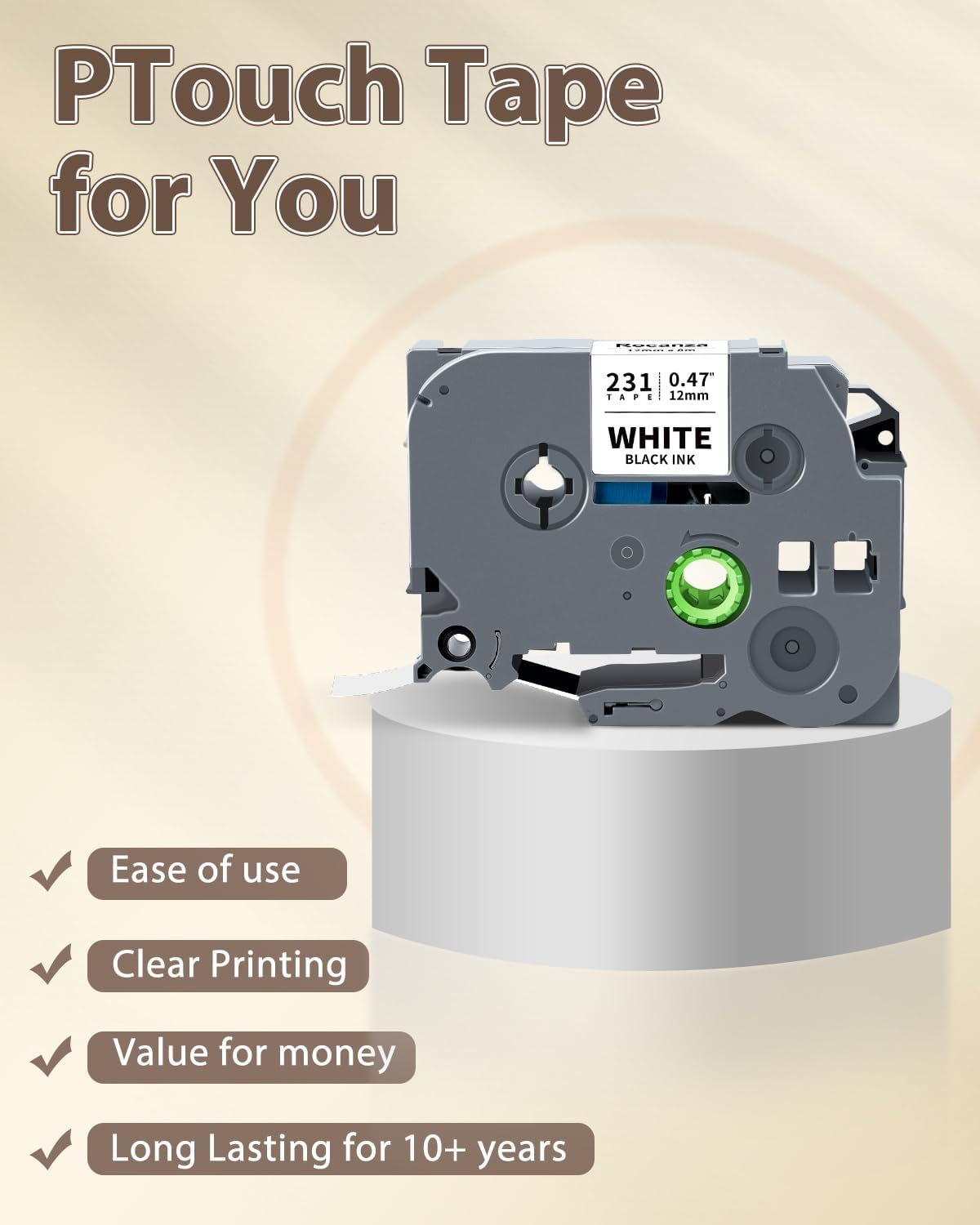 Replace for Brother Label Maker Tape TZe-231 TZe231 12mm 0.47 Laminated White Tz Tape Compatible with P Touch TZe 1/2" Black on White for PT-D220 D210 H110 D200 D400 1280 1880 D610BT Refills, 6-Pack