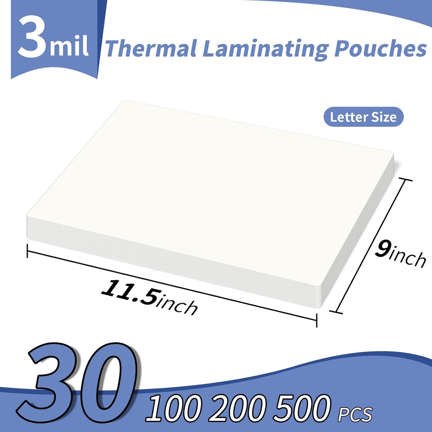 3 mil Thermal Laminating Sheets 30 Packs, 9” x 11.5” Clear Laminating Pouches Holds 8.5 x 11 Inch Sheet, Letter Size Lamination Paper for Laminator - Rounded Corner