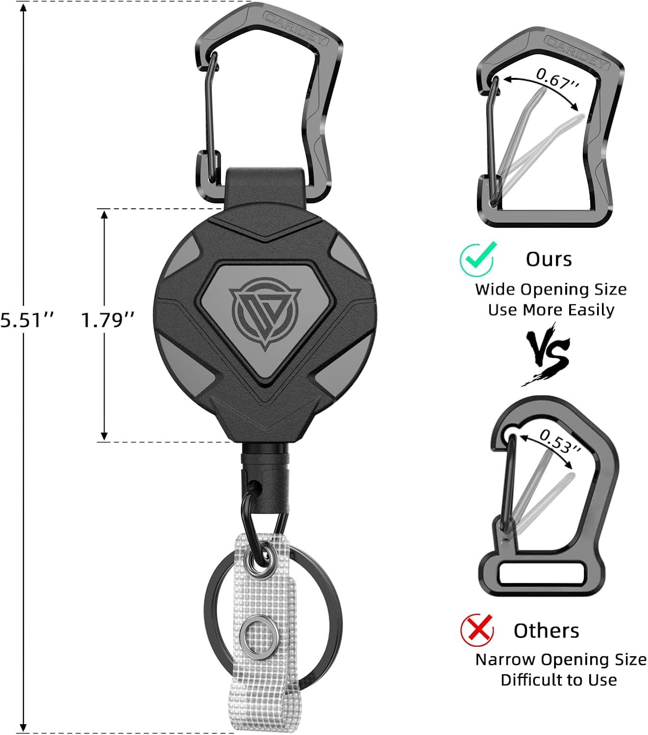 Oaridey 4 Pack Retractable Keychain Heavy Duty, Badge Reels Retractable, Tactical ID Badge Holder with Upgraded Zinc Alloy Carabiner, 31.5'' Coated Steel Cord, Bearing 8.0 oz