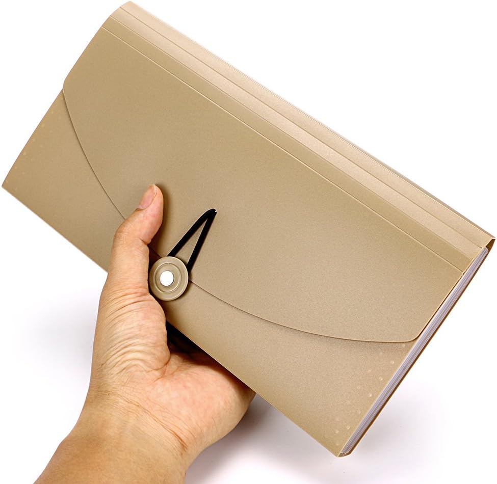BTSKY Expanding File Folder - 13 Pockets Small Accordion Card and Ticket Holder, Document Organizer Wallet Case for Business, Check, Bill Storage, Khaki