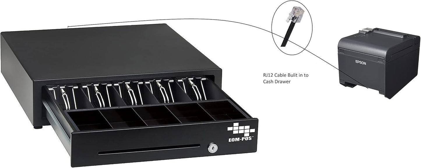 Cash Register Money Drawer. Compatible with Square [Receipt Printer Required]. Includes Built in Cable to Connect to Receipt Printer. (Printer Driven)