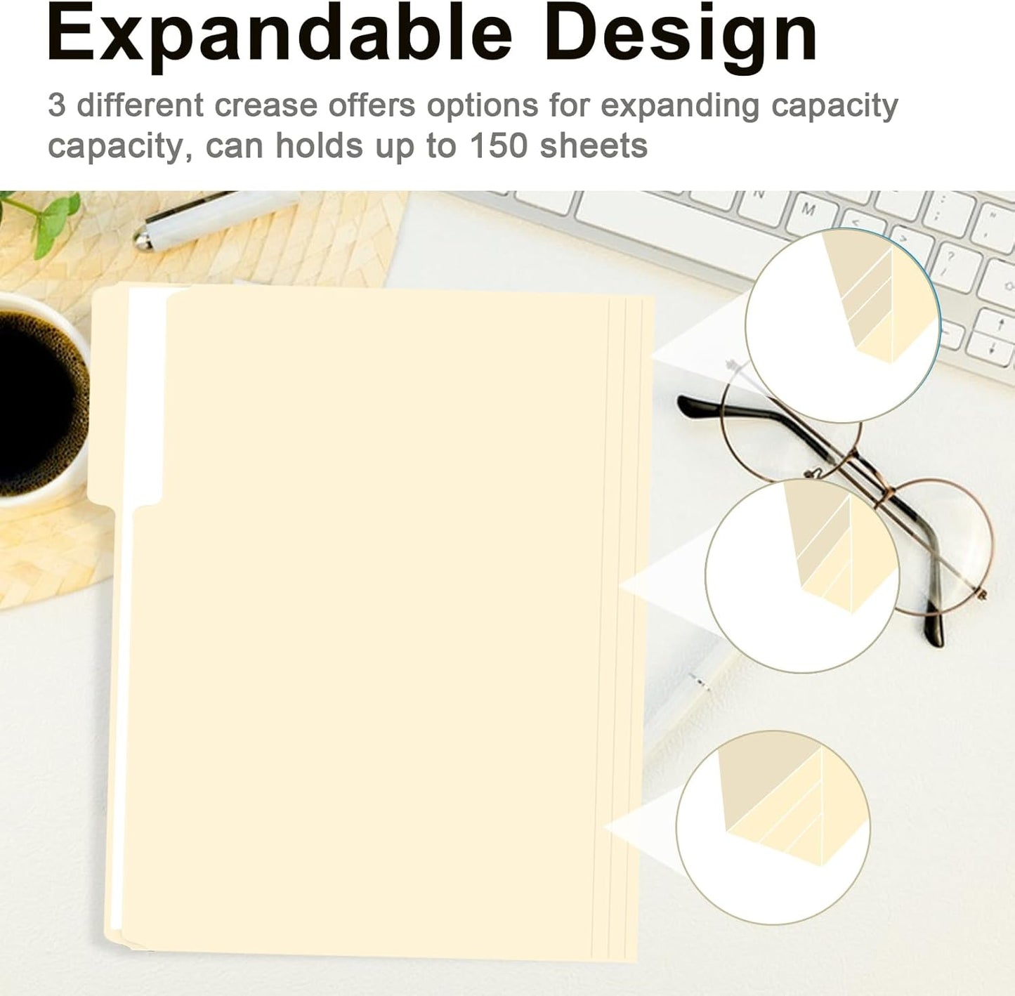 File Folder, RAZCC 100 Pack 1/3 Cut Tab File Folders Letter Size, Manila Folders, Folders with Tab, Great for Organizing and Easy File Storage