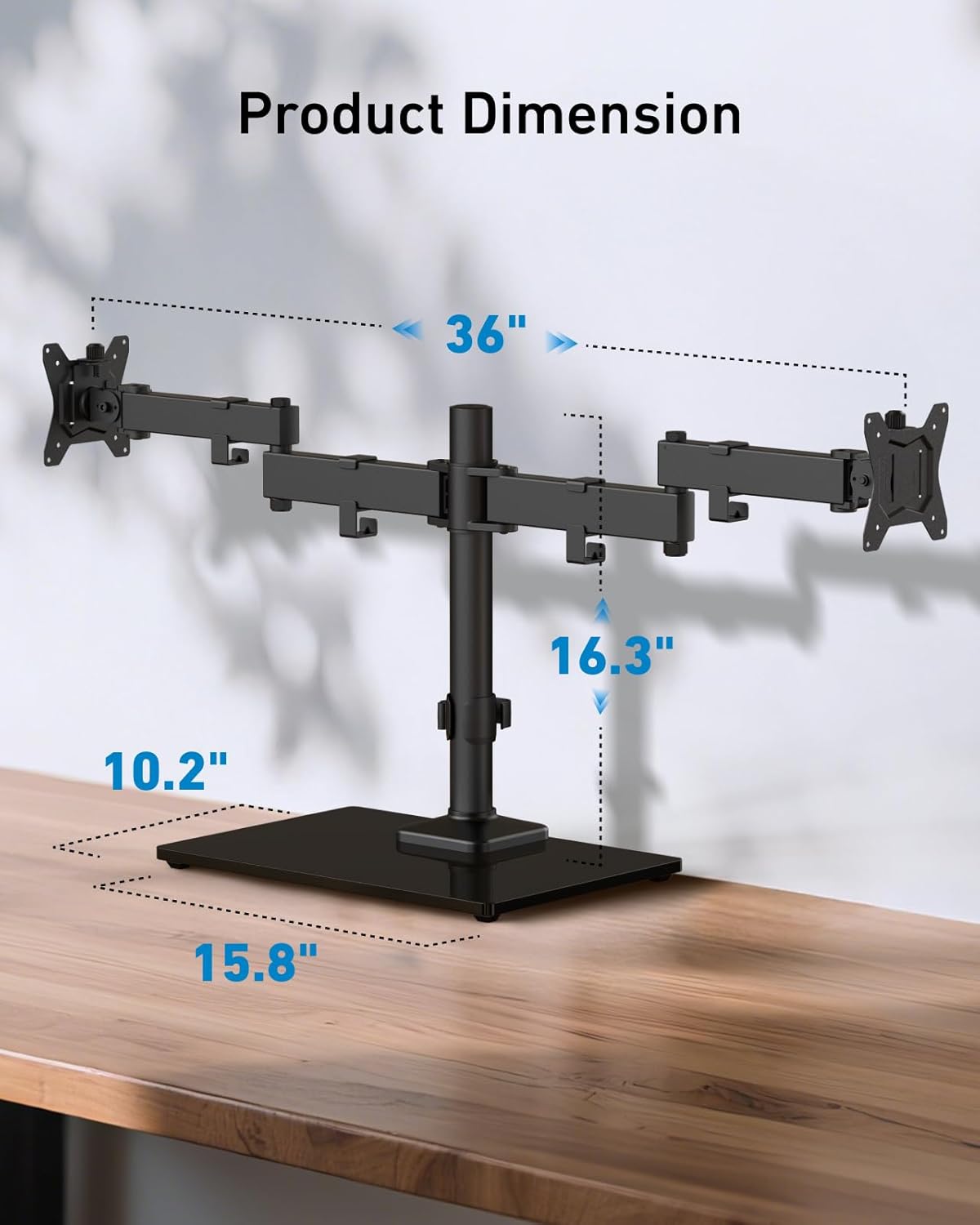 HUANUO Freestanding Dual Monitor Stand, 32 Inch Dual Monitor Mount for 2 Screens, Holds up to 22 lbs per Arm, Monitor Arm Riser with Tempered-Glass Base, Tilt, Swivel, Rotation, Black