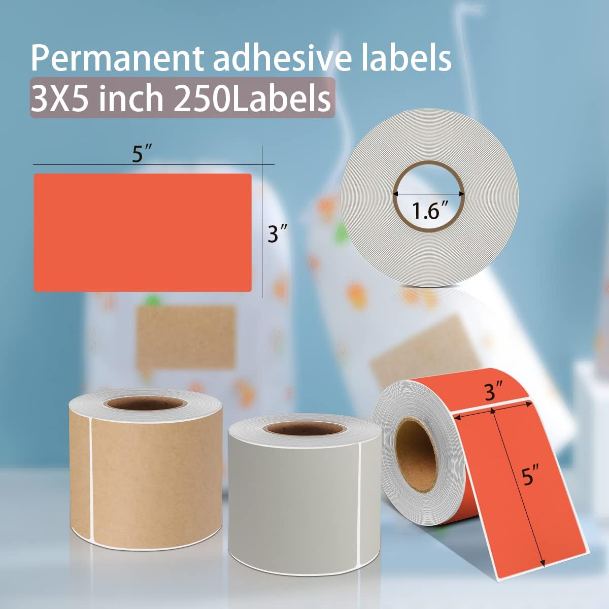 PARLAIM 3" x 5" Rectangle Adhesive Color Code Stickers,250 per Dispenser Box Roll Square Label Inventory Stickers Salmon