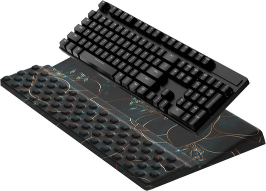 Computer Keyboard Stand with Wrist Rest,Comfy Ergonomic Tilted Keyboard Holder,Keyboard Tray Support for Office Home (Green Flowers)