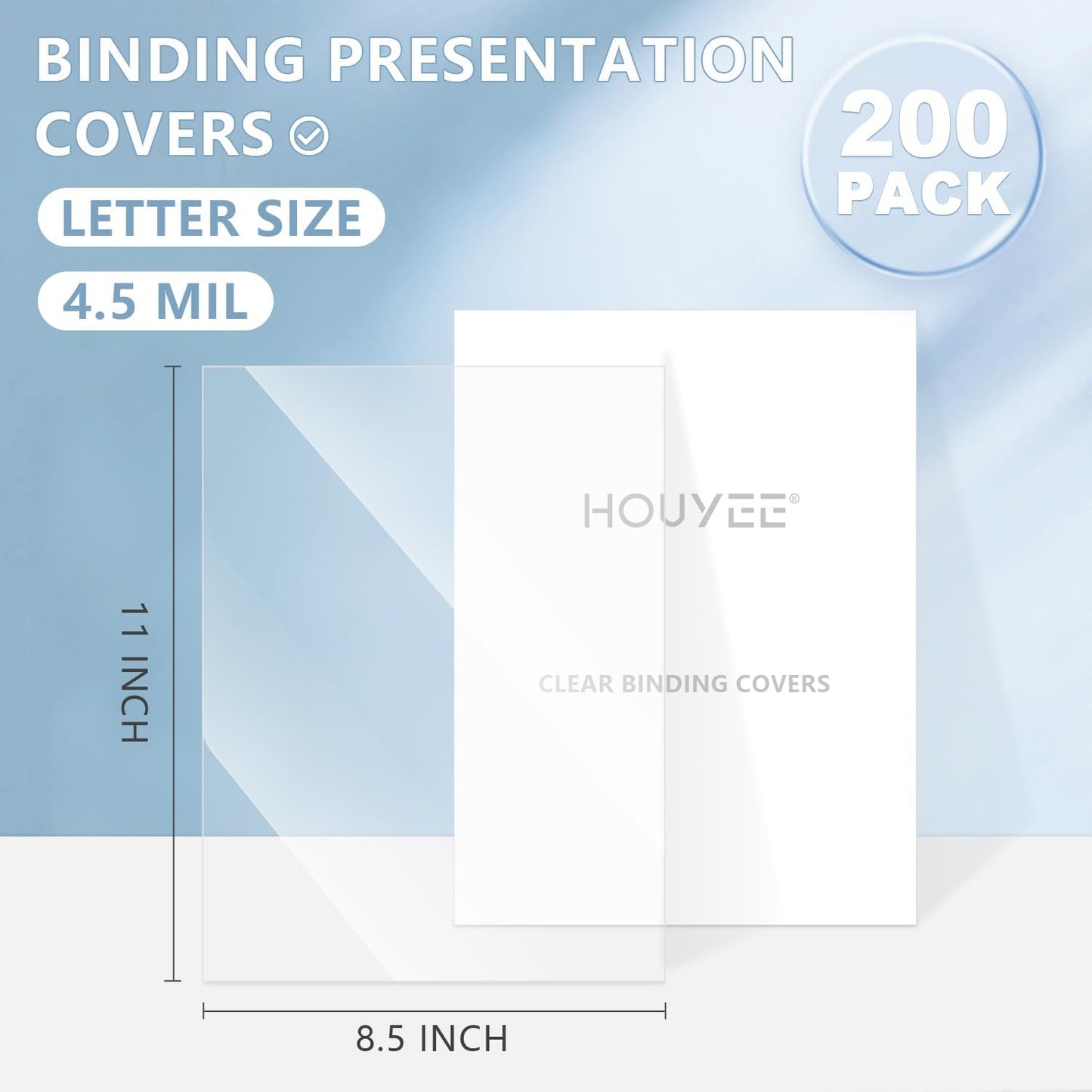 HOUYEE 200 Pack 4.5 Mil PVC Binding Presentation Covers,Clear Report Covers,8.5x11 Inches,Letter Size
