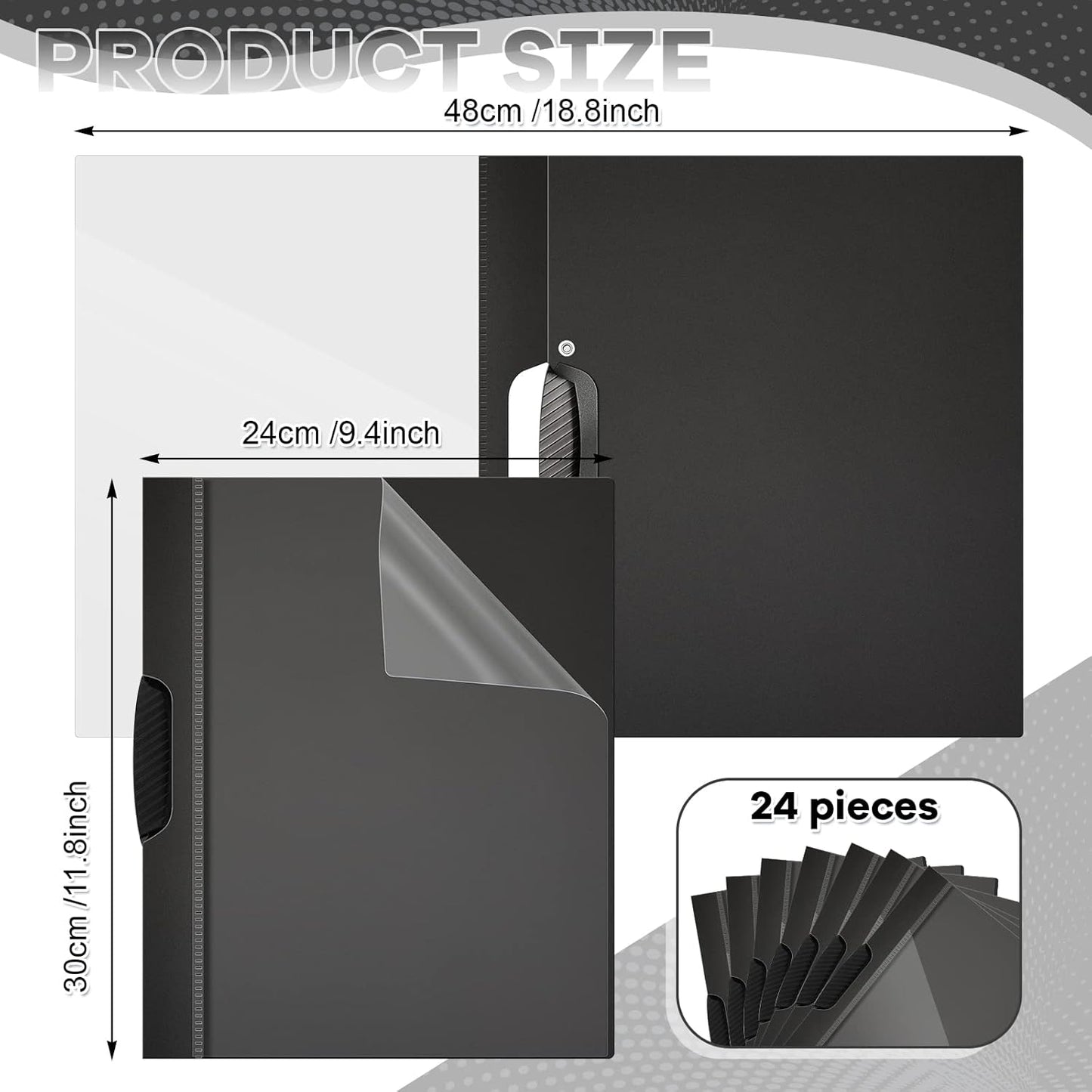 Teling 24 Pcs Clear Report Covers with Sliding Bar and Clip Presentation Folders Resume Folders for Classroom Business Files Document School Office, 9.4 x 11.8 Inches(Black)