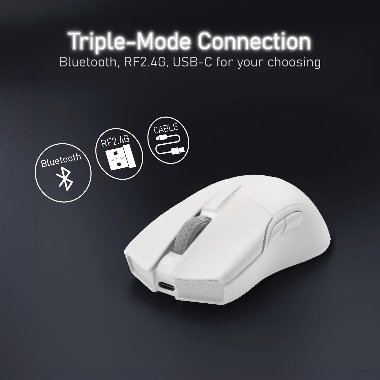 iRocks IRM31R RGB Backlight, Wireless Lightweight Gaming Mouse, Tri-Mode Connection, Kailh GM8.0 Mouse Switches, Advanced PixArt PAW3395 Optical Sensor, Resolution Up to 26,000 DPI - White