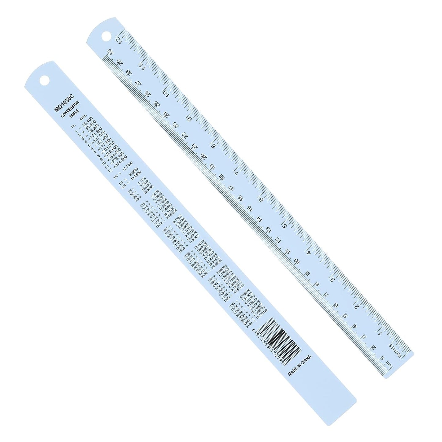 PATIKIL 30cm/12 Metal Ruler, 2 Pack Aluminum Alloy Rulers with Centimeters, Millimeters, Inches and Conversion Table Straight Edge Ruler for Writing Machinist Drafting, Blue