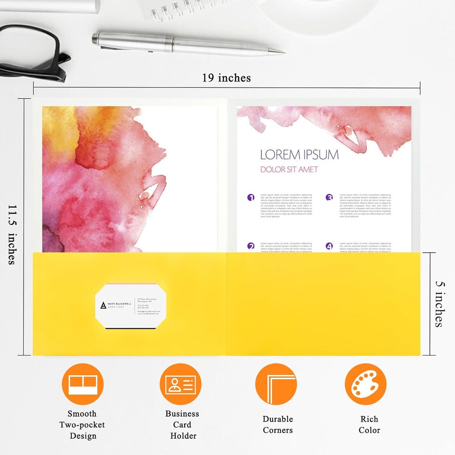 50Pcs Yollow with Pockets -2 Pocket Folders for Documents,Cute Paper Folders for Filing Cabinet,School,Office,Resume Portfolio