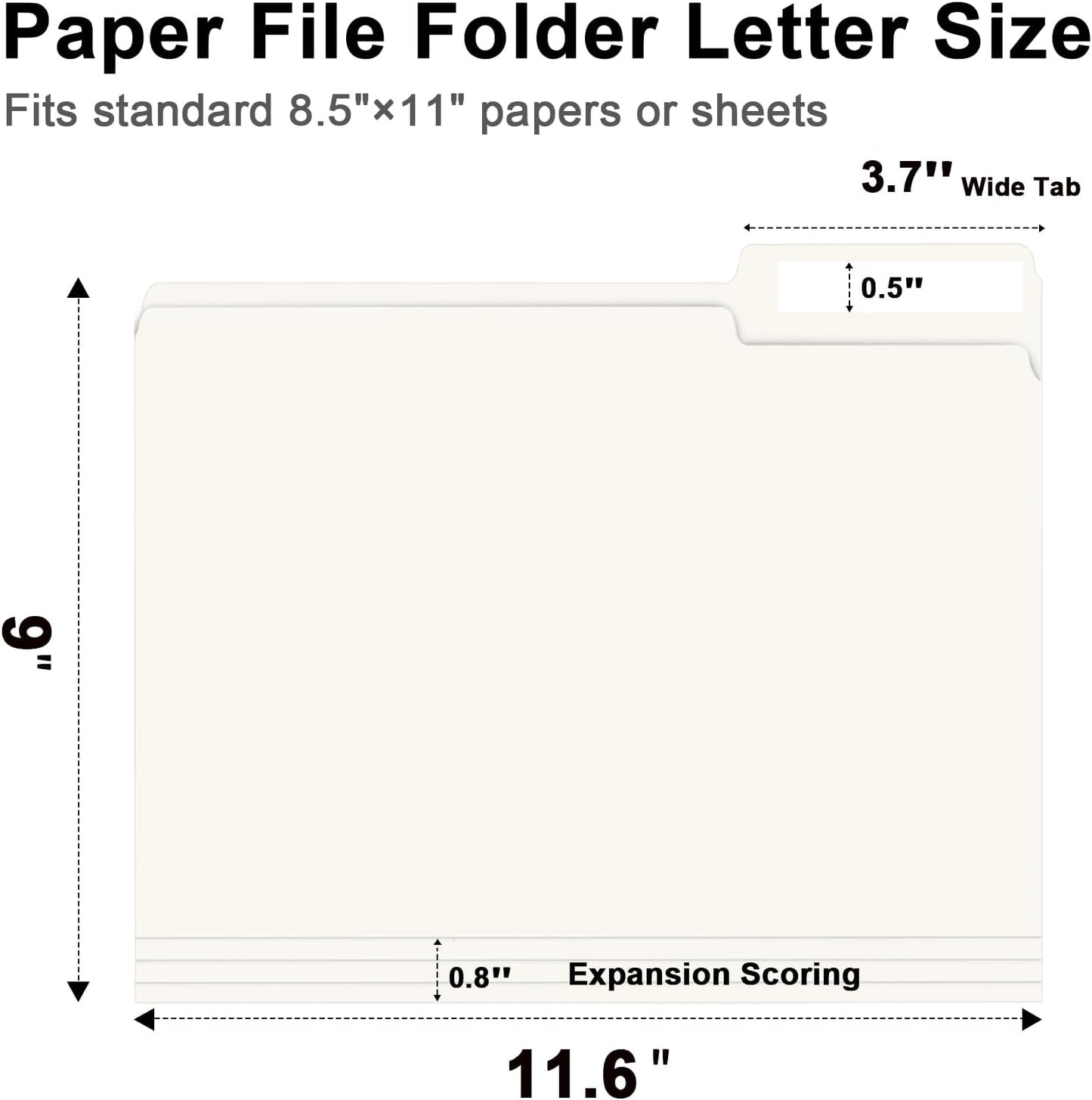 File Folder, RAZCC 150 Pack 1/3 Cut Tab File Folders Letter Size, Folders for Dcouments, Folders with Tab Great for Organizing and Easy File Storage, White
