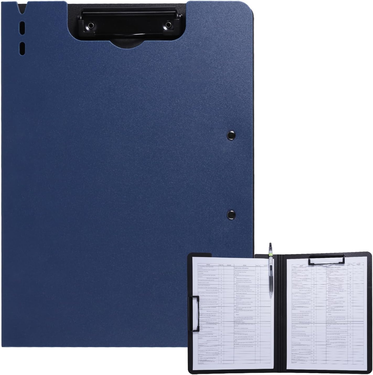Clipboard Folder, A4 Foldable Clipboard with Horizontal and Vertical Double Metal Clips, 360 Degree Foldable Binder Clipboards with Pen Holder, File Cover Work Folder Clipboards, Blue