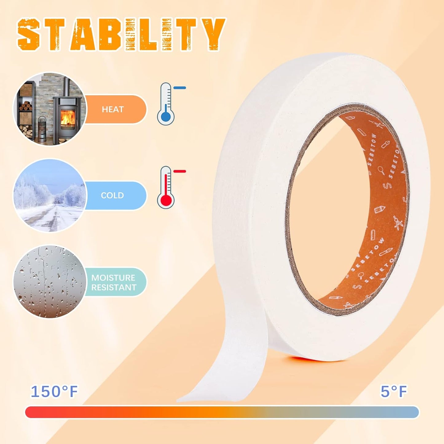 Masking Tape Bulk 10 Packs 0.75 Inch - Masking Tapes Artist Drafting Tapes White Beige, General Purpose for Craft, Art, Office, School, 3/4 Inch x 55 Yards x 10 Rolls