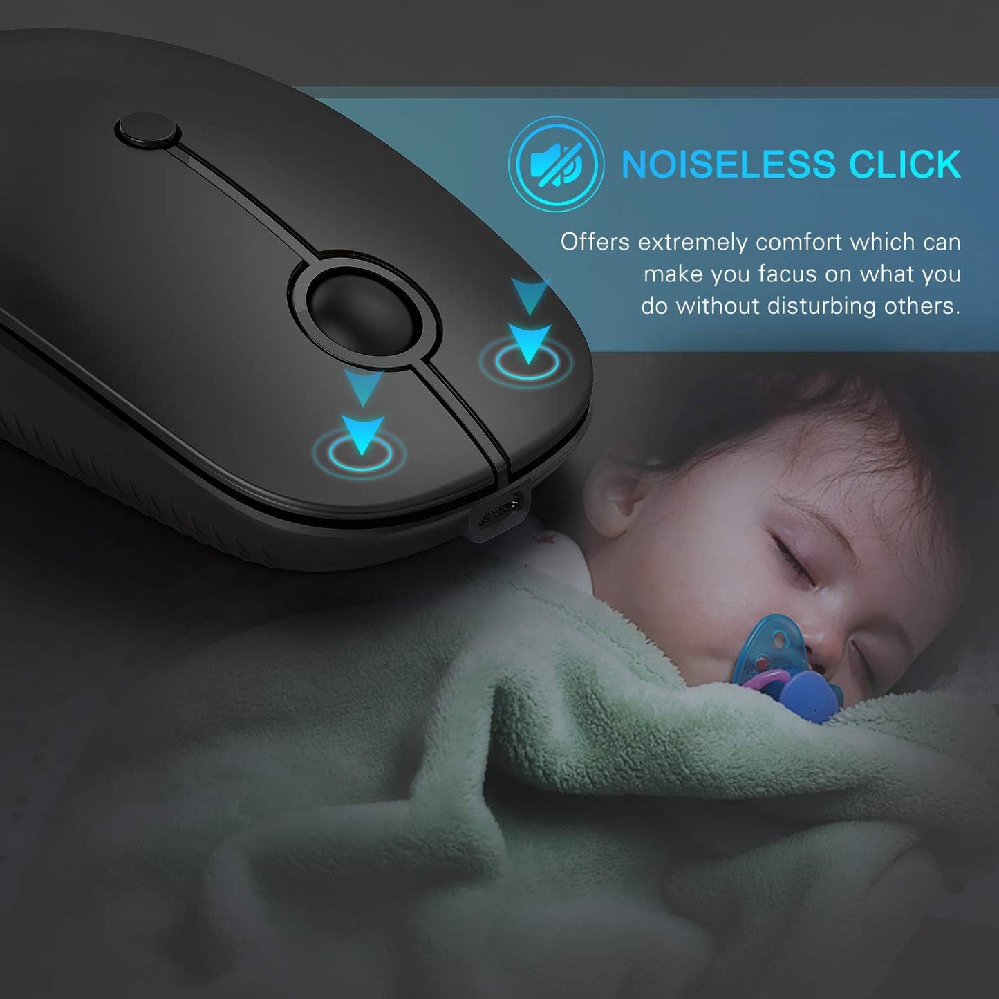 Type C Wireless Mouse，Vssoplor USB C Rechargeable Portable Quiet Mouse USB and Type C Receiver Dual Mode Laptop Mouse for PC, Laptop, MacBook, Tablet-Black