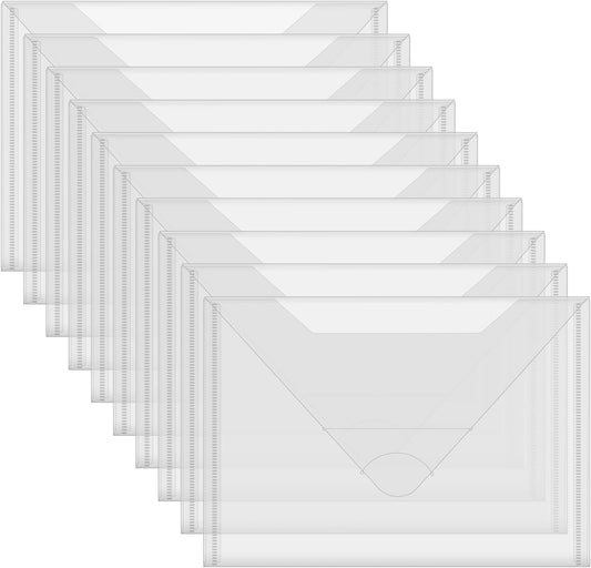 10 Pack 10x7 inch Large Stamps and Dies Storage Pockets Sturdy Plastic Storage Reusable Envelopes Clear Plastic Folders for Cutting Dies Stencil Embossing Crafts Paper Card Craft Organizer Holder