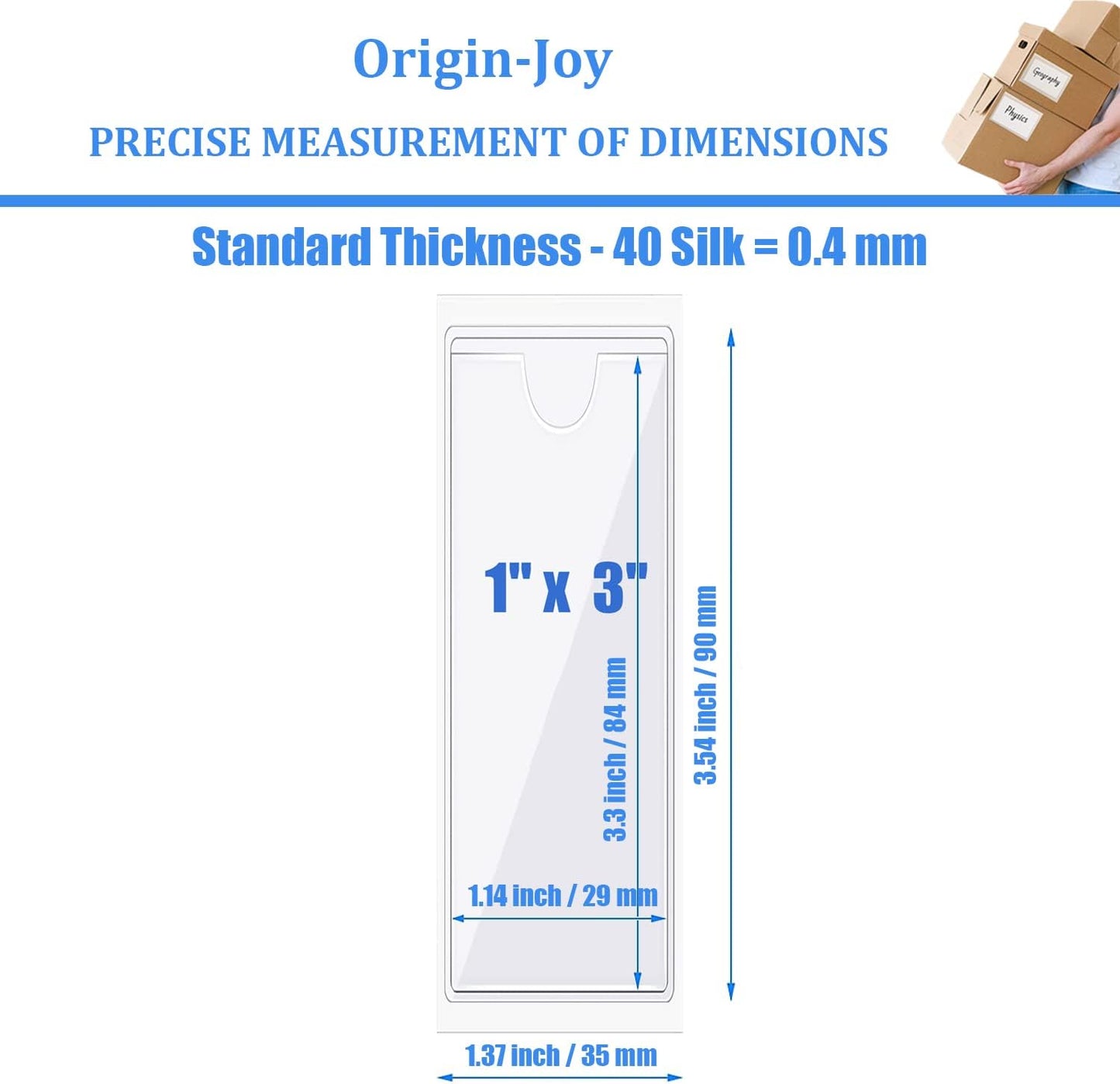 Origin-Joy 35 PCS Self Adhesive Index Card Pockets with Top Open, Clear Plastic Label Holder for Cards of Note, Library and Business, Adhesive Label Pockets & Card Holder (1 x 3 inch)