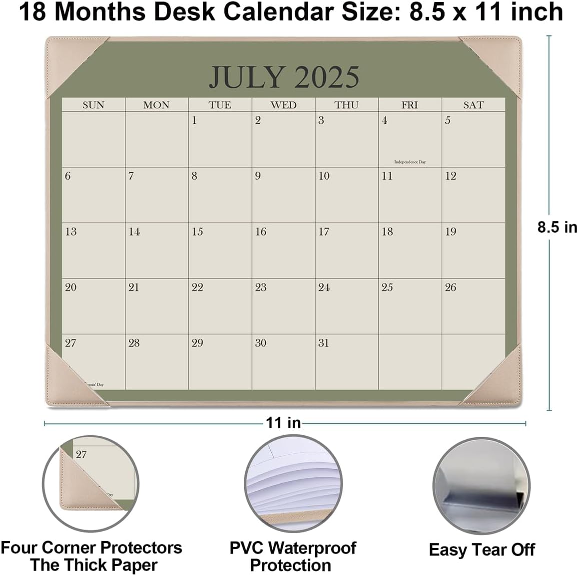 Desk Calendar 2025-2026 with Desktop Mat, 18 Month Small Desk Pad Calendar from July 2025 to December 2026, 8.5" x 11" Desk Pad Calendar 2025-2026 for Home, School Office, Beige