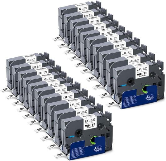Absonic 20-Pack 12mm 0.47" Black on White Label Tape Compatible for Brother P Touch Tze-231 Tz-231 Laminated Tze Tz 1/2" Refill for Ptouch PTD220 PTD210 PTD400 PTD600 PTD610BT Label Maker