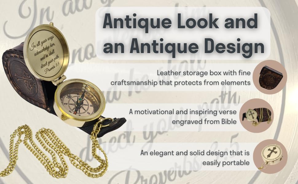 Brass Compass Engraved with Religious Scripture Verse - Ideal Gift for Son, Grandson, Daughter - Perfect for Baptism, Communion, Church and Graduation Day Present