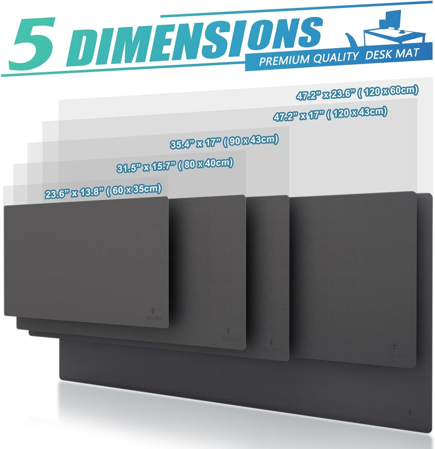 K KNODEL Large Office Leather Desk Mat, Mouse and Keyboard Pad, Computer and Laptop Mat, Desktop Protector and Cover, Writing Pad and Blotter (47.2"x23.6", Dark Gray)