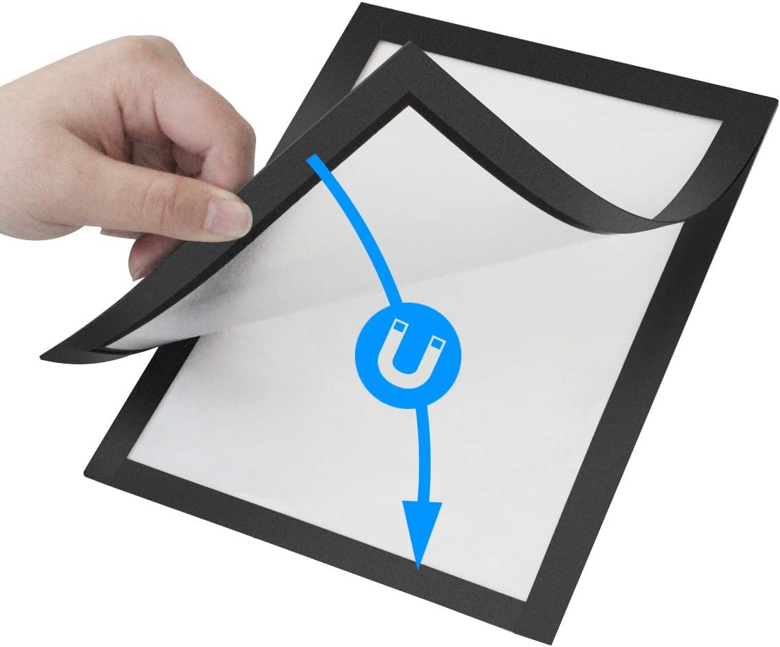 Document Sign Holder Pockets with Adhesive Back, Plastic Poster Picture Notice Display Frame for Window/Door/Wall/Cabinet, 8.5 x 11.6 Inches, Black, 12 Pack