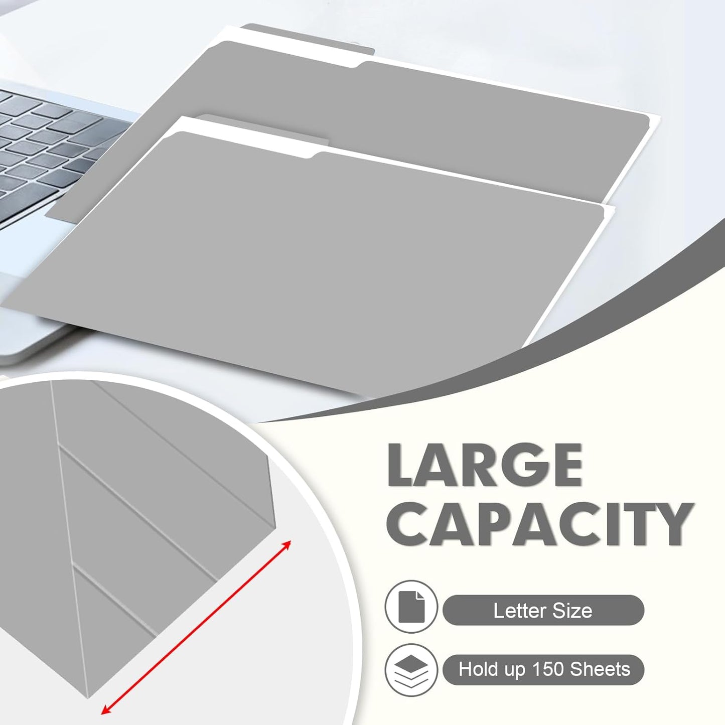 File Folder, PANDRI 120 Pack File Folder, 1/3 Cut Tab, Letter Size, Filing Folder for Office School Business, Grey