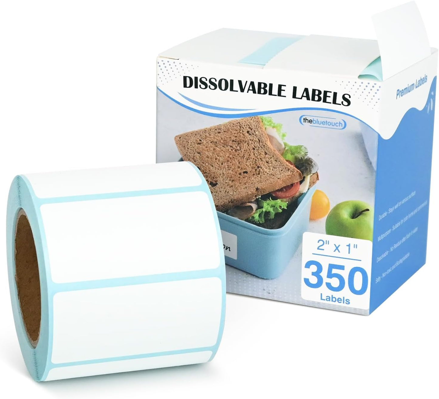 350 Blank Dissolvable Labels 1x2 Inch, White Washable Dissolvable Food Labels for Storage Containers, Canning, Jar, Bin (1 Roll - 350 Stickers)