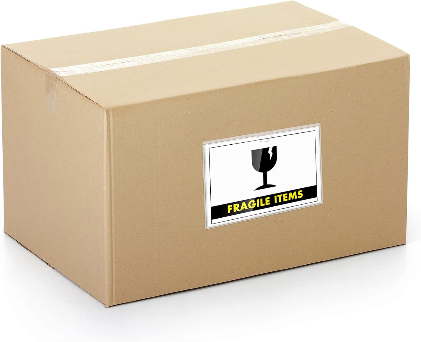 Outus 100 Pcs Clear Self Adhesive Pockets - Bin Labels for Storage Bins, Pocket Label Sleeves, Plastic Index Card Holder with Top Open for Organizing Bins Box Drawer(5 x 7 Inch)