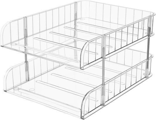 Stackable Letter Tray Papers Organizers, A4 Size Desk Organizer Tray for Letter Paper Stationery Desk Accessories, Plastic Black Paper Holder File Organizer for Office, School, Home (Clear)