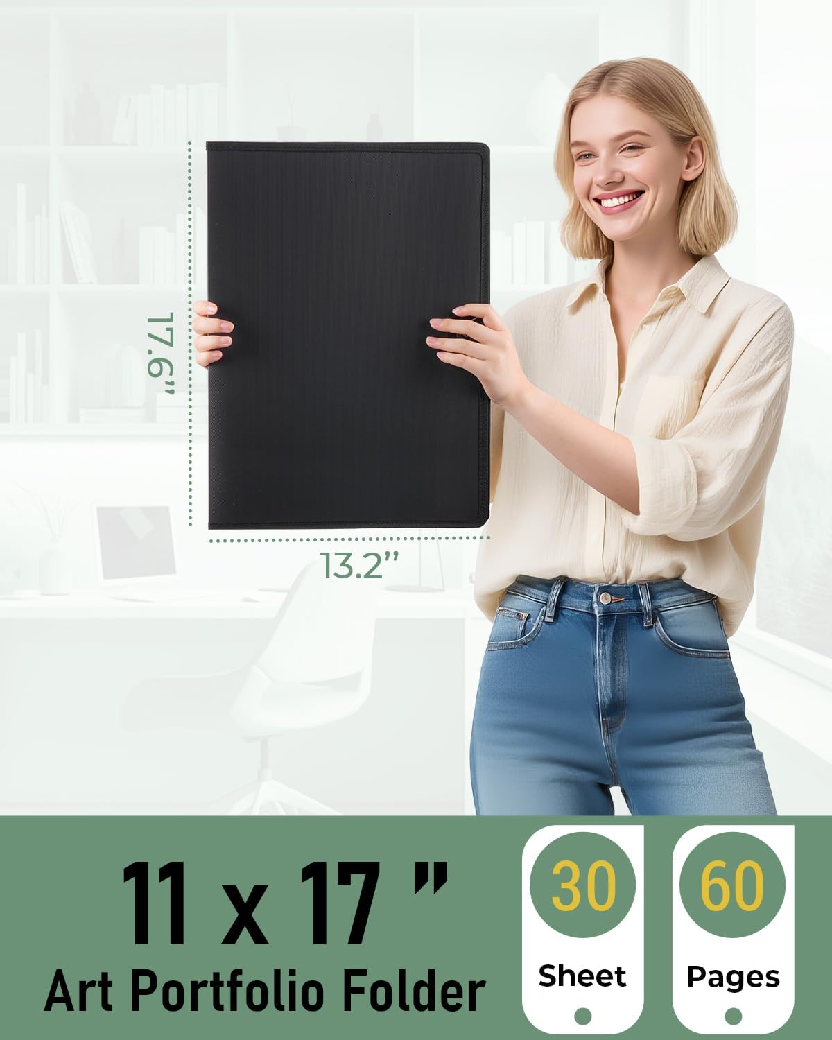 Nicpro Art Portfolio 11x17, Upgraded Large Portfolio Folder for Artwork with 30 Pockets Display 60 Pages, Presentation Book Binder with Protector Sleeves for Artists Drawing