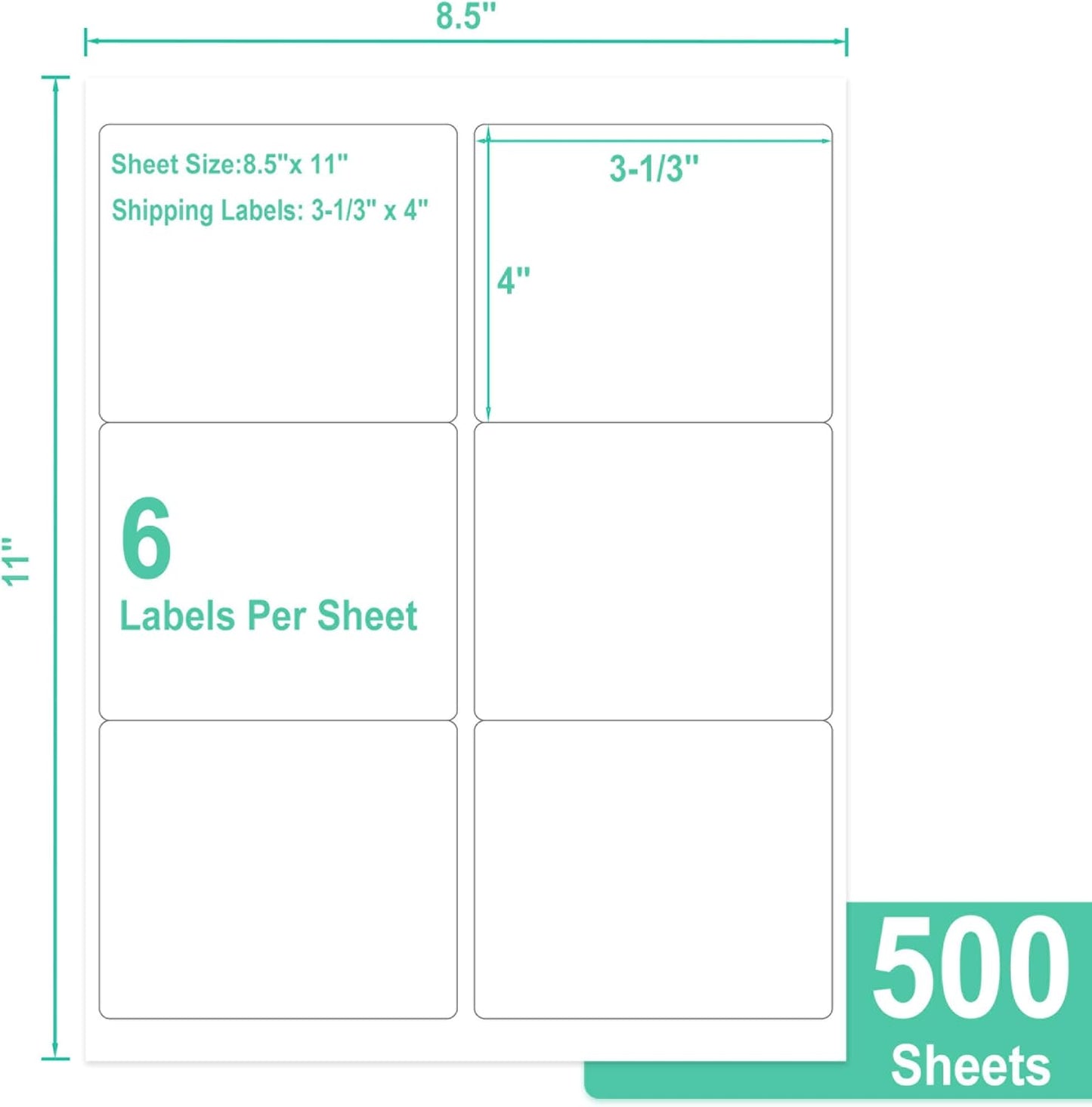 L LIKED Printable Shipping Address Labels, 500 Sheets, 3-1/3" x 4" Sticker Labels for Laser/Inkjet Printing, Matte White - 3000 Labels.