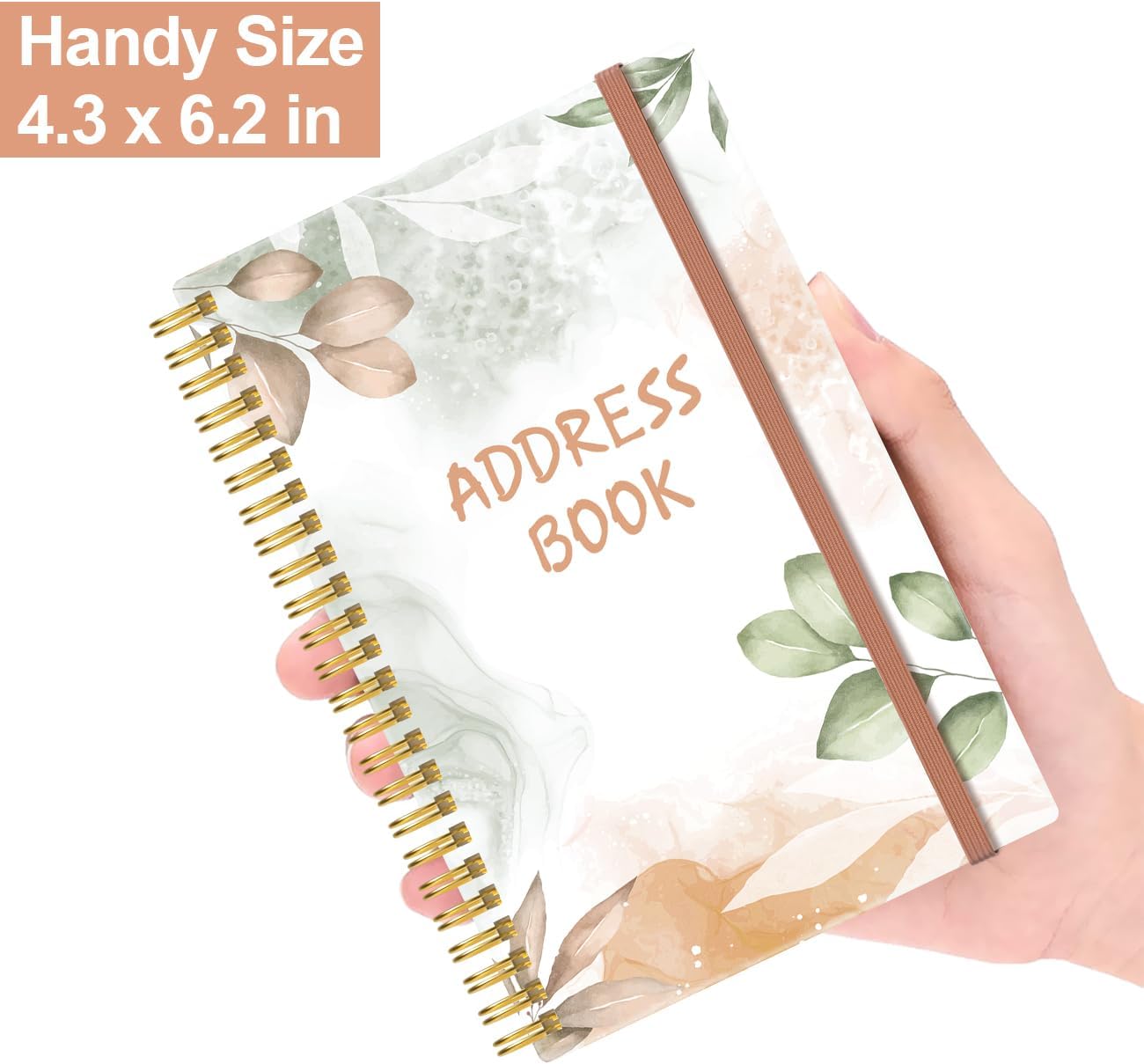 Address Book with Alphabetical Tabs - Small Address Book Spiral with Address Contacts, Special Date, Phone, Birthday & Internet Login Password for Home and Office, 4.3" x 6.2", Rose Leaf