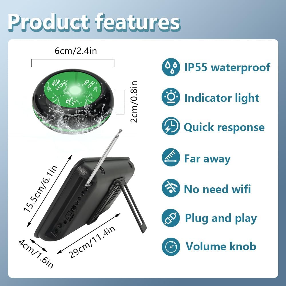 Take a Number System Queue Wireless Calling System with 1 Take a Number Display 2 NEXT Call Button 1 Ticket Dispenser 3-Digit Ticket Roll for Restaurant Hospital Clinic Bank Haunted House