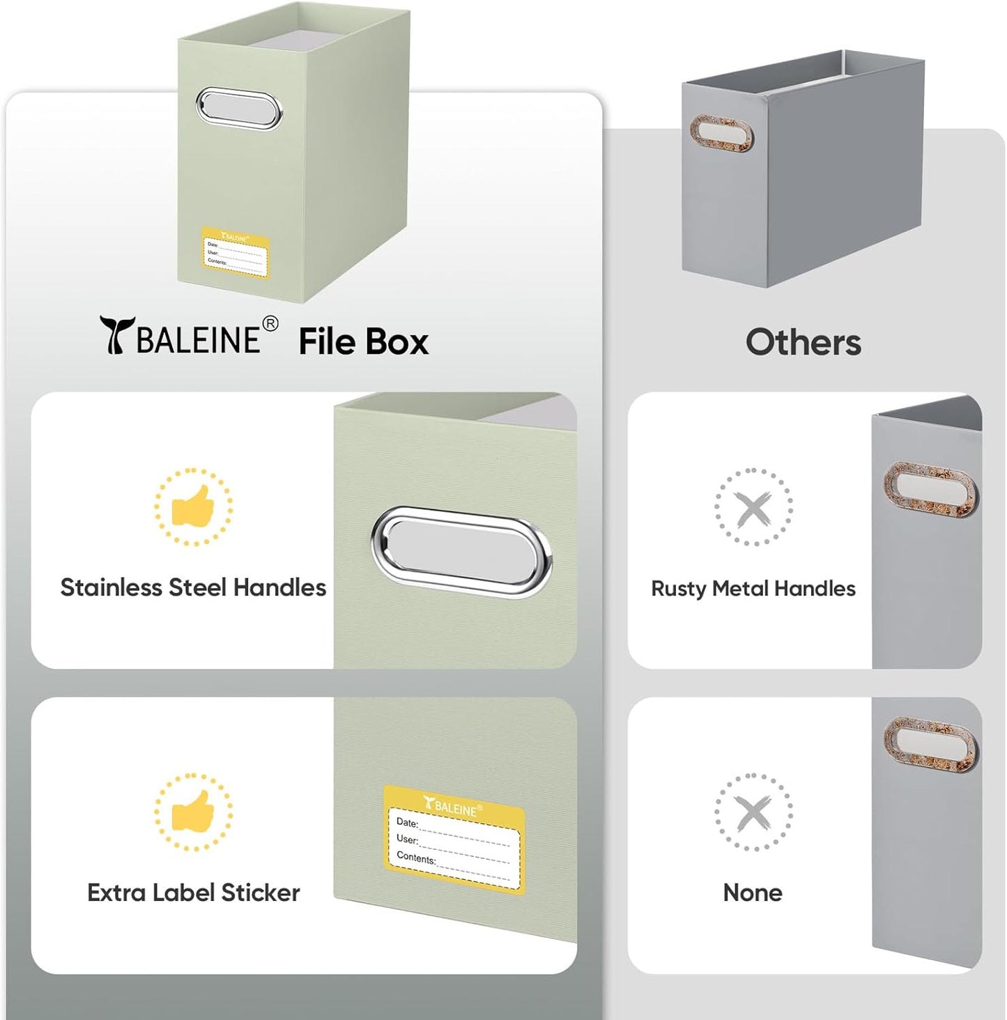 BALEINE File Organizer Box, Cardboard File Folder Organizer with Handle for Letter Size, Portable Collapsible Hanging Filing Box for Home Office Document Storage (2 Pack, Beige)