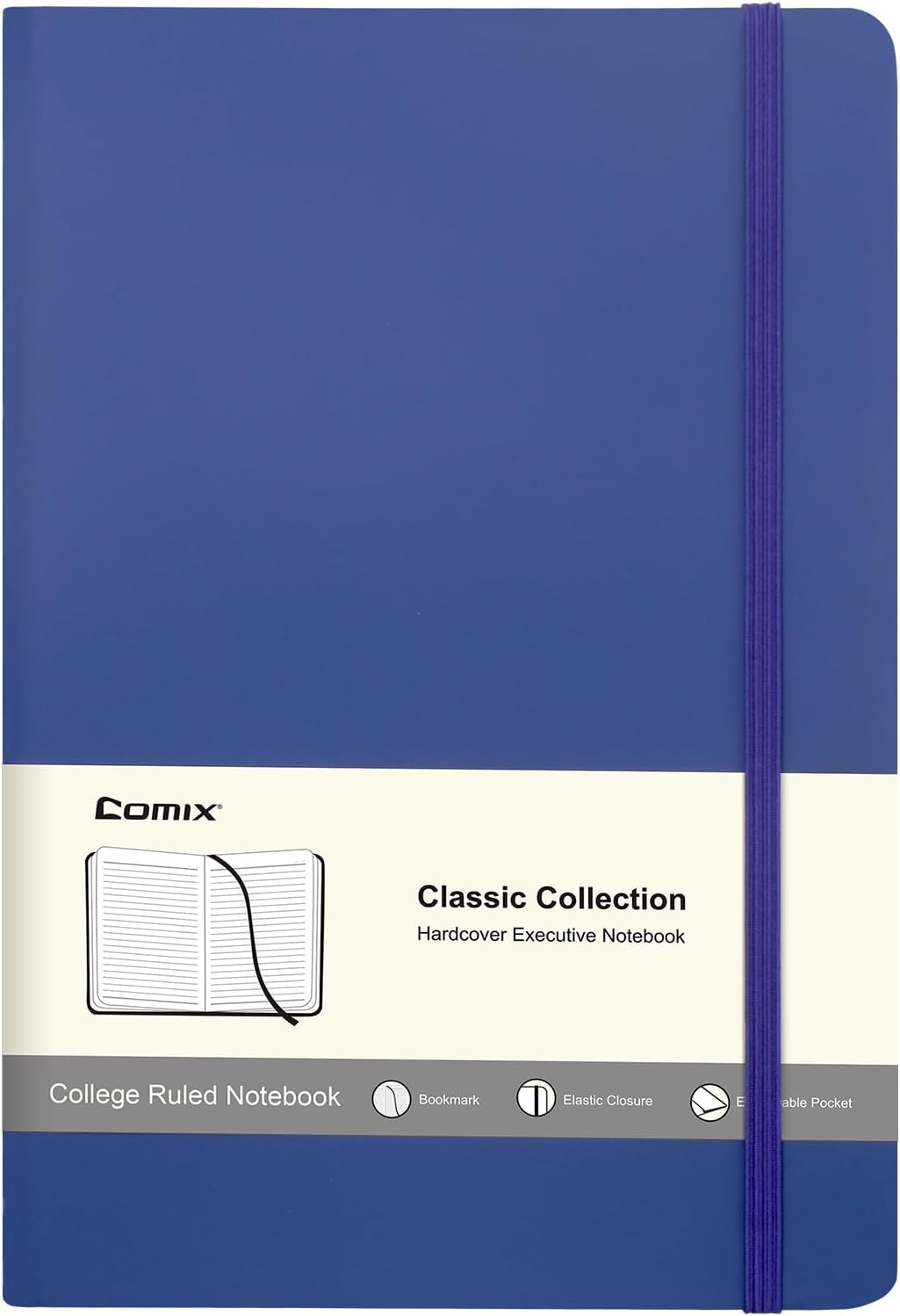 Comix Lined Journal Notebook for Women Men, Journaling Notebooks for Office School Home, 240 Pages, 5.5" x 8.3", College Ruled, A5, Hardcover, Navy Blue