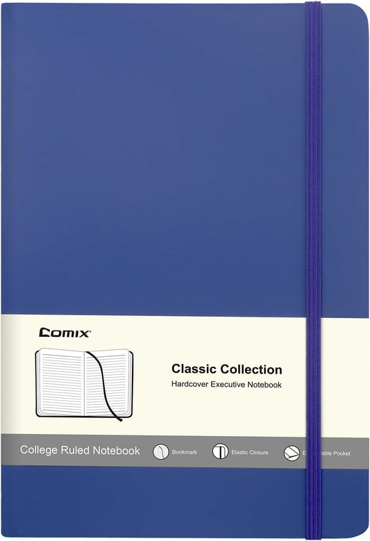 Comix Lined Journal Notebook for Women Men, Journaling Notebooks for Office School Home, 240 Pages, 5.5" x 8.3", College Ruled, A5, Hardcover, Navy Blue